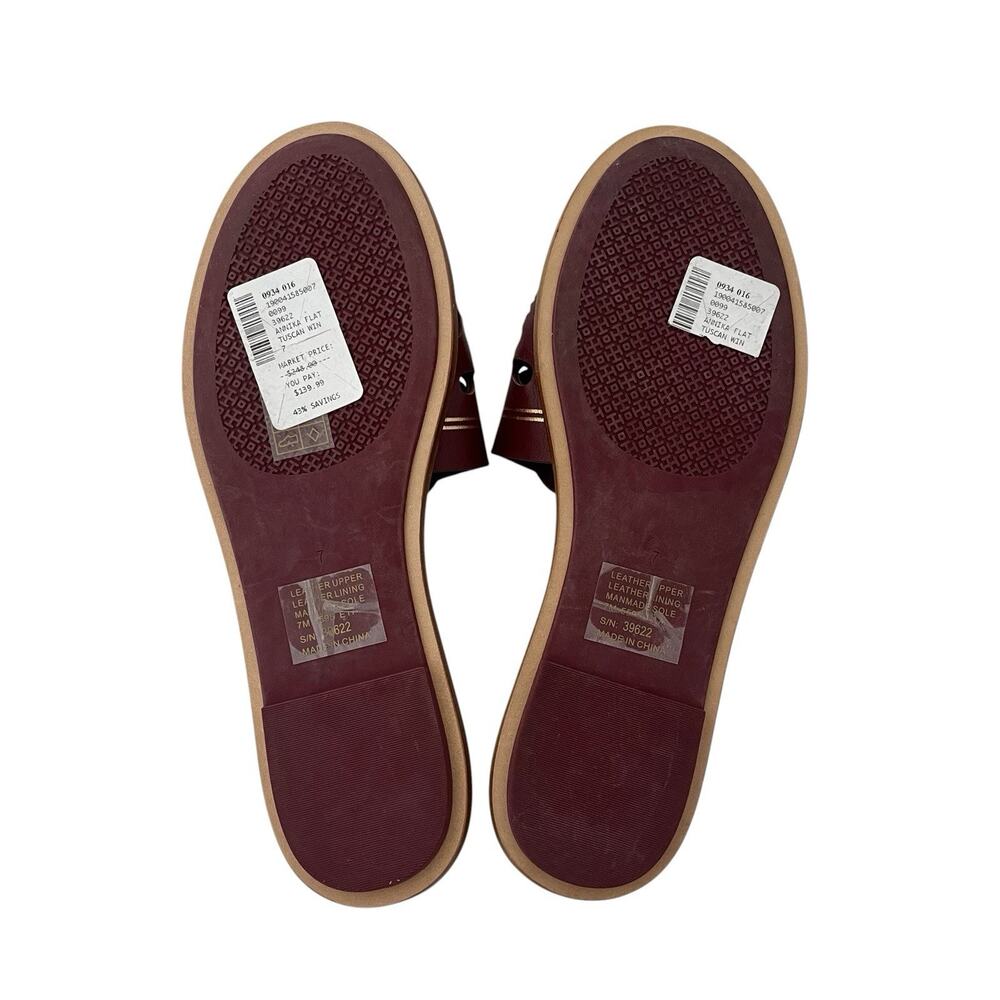 Tory Burch Annika Flat Sandals Tuscan Wine Size 7 Laser Cut Leather Slide Summer - Picture 7 of 9